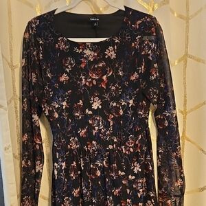 Torrid Dark Floral Long Sleeve Dress - Black and Purple